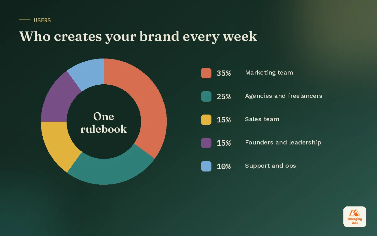 Donut chart showing who creates brand content day to day, from marketing and agencies to sales and freelancers